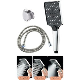 Resim Aqua Kare 3 Fonksiyon Duş Başlığı , Duş Hortumu Ve Mafsal Duş Set Krom 