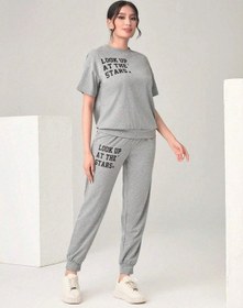 Resim The Stars Ribana 2li T-shirt Eşofman Altı Jogger Gri Alt Üst Eşofman Takım Oversize Bisiklet Yaka Gri 