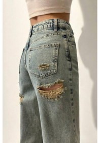 Resim Lacarino 7937 Wıde Leg Kadın Jean Pantolon Lıght Green Lazerli 