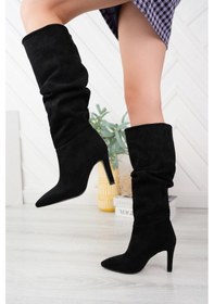 Resim Carola Kadın Körüklü Çizme Süet Deri İnce Topuklu Çizme 001 