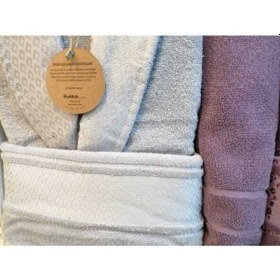 Resim Camellia Happy Aile Seti Bornoz Takımı Gri - Mürdüm Gri - Mürdüm 