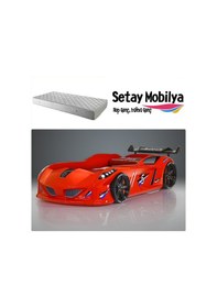 Resim Arabalı Yatak, Jaguar Rüzgarlıklı Arabalı Yatak - Kırmızı 1 Adet Comfort Yatak 