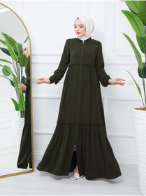 Resim KMKkombin KMKKOMBİN KADIN KOL LASTİKLİ ETEĞİ VE BELİ BÜZGÜLÜ FERACE 