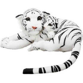 Resim 1407 Beyaz Kaplan ve Yavrusu Peluş 60 CM-Sunman 