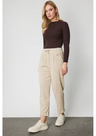 Resim On Duble Paça Dokulu Eşofman Altı Bej 