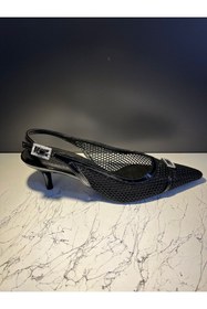 Resim VEYİS USTA ARKASI AÇIK KISA TOPUK FİLE STİLETTO 6 CM TPK BOYU 