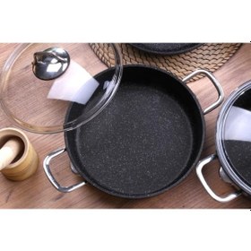 Resim Falez Black Line Granit Döküm 30 CM Kısa Karnıyarık Tencere Siyah 