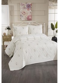 Resim Pinkrose Nakışlı Şönil 3 Parça Çift Kişilik Yatak Örtüsü Krem Krem 