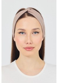 Resim Butik Çapraz Bağlamalı Kadın Bandana Saç Bandı, Kaymaz Yumuşak Esnek%100 Pamuklu Penye - Tek Ebat / Sütlü Kahve Sütlü Kahve 