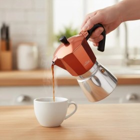 Resim Any Morning Hes-6 Espresso Kahve Makinesi Alüminyum Moka Pot 240 ml Bakır 