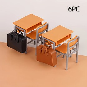 Resim 6 adet Mini Masa Sınıfı Sırt Çantası Modeli - Model Ev Okul Odası Dekorasyonu - Gerçekçi Mini Masa ve Sandalye DIY Süs - Arkadaşlar için Gösterim ve Dekorasyon için Uygun - Model Ev Aksesuarları 