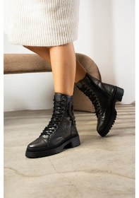 Resim Shoetek Annetta Kadın Bot Yandan Halka Taşlı Postal Platin Deri Platin 