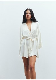 Resim Fumée Ekru Kısa Saten Sabahlık / Kimono Ekru 