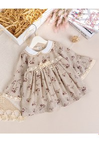 Resim Babymod Bebe Yaka Dantelli 100% Pamuk Şık Kız Bebek Elbise Bej 