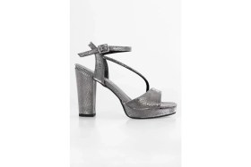 Resim Shoeberry Kadın Bissa Platin Petek Taşlı Platform Topuklu Ayakkabı 