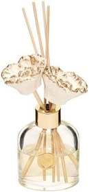 Resim 130 ml Elips Cam Şişe Gold Seramik Çiçek Taşlı Bambu Çubuklu Dark Amber Oda Kokusu 
