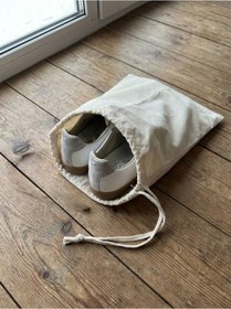 Resim Ham Bez Büzgülü Ayakkabı Taşıma Torbası 35x40 Cm Doğal Renk Çok Amaçlı Saklama Çantası Açık Bej 