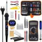 Resim 19 Parça 80W Akıllı Lehim Havyası Kiti Dijital Multimetre Seti ile, Ayarlanabilir Sıcaklık 356-923°F, LCD Ekranlı, Hızlı Isınma, Kaymaz Tutuş, Avrupa Standart Fişi, DIY ve Elektronik Tamir ve Lehim İstasyonları için Uygun 