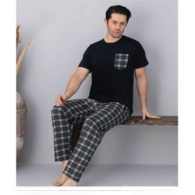 Resim Pijamoni Erkek Bisiklet Yaka Kısa Kol İnce Pijama Takımı 6163/7 - 1 Adet Siyah 