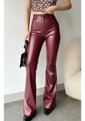 Resim Kadın Ispanyol Paça Deri Pantolon Bordo Bordo 