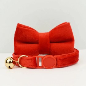 Resim Cat collar with bow tie, cat collar with safety bell, 92726 - RED Collar + Bow Tie / L 