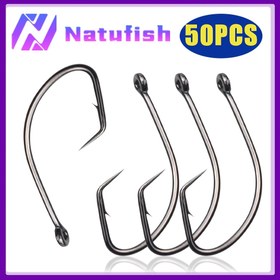 Resim Natufish Yüksek Kaliteli Çok Katmanlı Siyah Nikel Kaplama 50 Set Balıkçılık Düz Daire Kaplumbağa Kancası, Yüksek Karbon Çelik Malzeme Korozyona Dayanıklı Dayanıklı Kaplumbağa Kancası, Yüksek Mukavemetli Çekme Keskin Kancası Ucu, Açık Hava Balıkçılığı ve Deniz Balıkçılığı için Temel Balıkçılık Aksesuarları, Çoklu Boyutlar Mevcut 