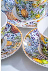 Resim Acar Capri 12 Parça 6 Kişilik Porselen Kahve Fincanı Takımı 200 Ml Çok Renkli 