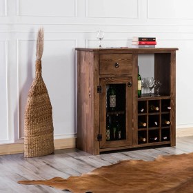 Resim Eymense Bordo Ladin Ahşap Mini Bar Konsol 