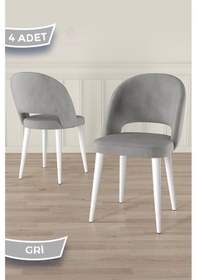 Resim Canisa Pane Serisi 4 Adet 1. Sınıf Babyface Kumaş Beyaz Metal Ayak Gri Mutfak Sandalyesi Gri Sandalye Beyaz Ayak 