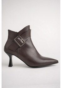 Resim Muggo Monica Garantili Hakiki Deri Kemer Ve Toka Detaylı Fermuarlı İnce Topuklu Kadın Bot 001 