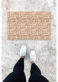 Resim Dijital Baskı Bej Kedili Desen Kapı Önü Paspası K-1024 