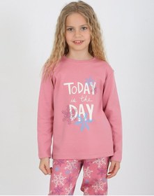 Resim Kız Çocuk Uzun Kollu %100 Pamuklu Pijama Takımı Today Gül 