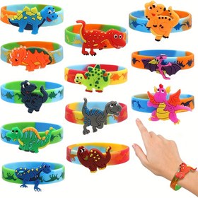 Resim 12 Parça/Set, 3D Dinozor Silikon Bileklik Parti Hediyesi, Orman Temalı Doğum Günü Partisi Malzemeleri İçin Uygun, Dinozor Silikon Bilezikler, Dinozor Temalı Tatil Hediyeleri, Halloween ve Noel 