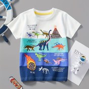 Resim Karikatür Dinozor Temalı Baskılı T-shirt Erkek Çocuklar İçin, Kısa Kollu Crew Neck Üst, Yaz Çocuk Giysileri 