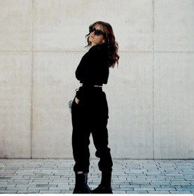 Resim Crop Takım Kapüşonlu Üç Iplik Kalın Polarlı Eşofman Takımı- Siyah 