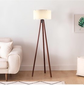 Resim Homing Yuvarlak Kumaş Silindir Başlık Ahşap Üç Ayaklı Lambader Krem 