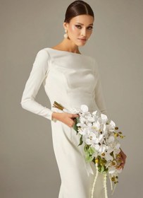 Resim Ela Saten Sade Düz Kesim Nikah Gelinlik - Fildişi Beyaz / 42 