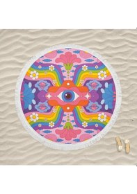 Resim Marte Home Renkli Yuvarlak Püsküllü Plaj Havlusu 