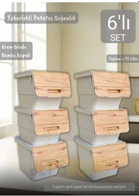 Resim 6 Lı Bambu Renk Tekerlekli Patateslik Soğanlık Oyuncak Kutusu Patates Soğan Sepeti Toplam 72 Lt Bambu-krem 