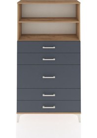 Resim Arges Dolap 2 Raflı 5 Çekmeceli 88x30x163 Çam-antrasit Atlas Çam 