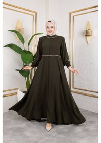 Resim Nevayla Moda Yaka Ve Bel Nakış Detaylı Ferace - Haki / F0143 Haki 