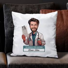 Resim En Başarılı Erkek Göz Doktoru Karikatürlü Yastık 