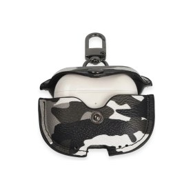 Resim AyrStore Airpods Pro 2 (2.nesil) Çanta Kamuflaj Deri Kılıf - Gri 