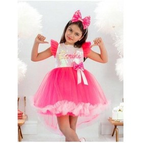 Resim Cantoy Kız Çocuk Önü Kısa Arkası Uzun Taçlı Barbie Kostüm-15220 Pembe 