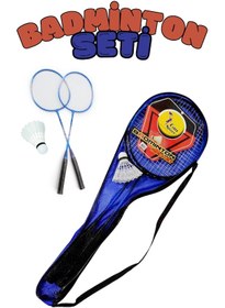 Resim Çantalı Bedminton Seti 2 Raket 1 Top Badminton Seti Mavi Renk 