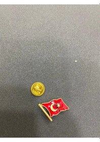 Resim Ay Yıldız Türk Bayrağı Yaka Rozeti Altın Kaplama Zeminli Kadın Er 