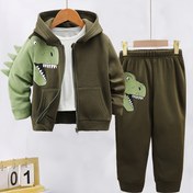 Resim 2 parça takım, polar astarlı kapüşonlu sweatshirt ve pantolon, dinozor desenli, sonbahar/kış dış giyim, yumuşak ve rahat, makinede yıkanabilir 