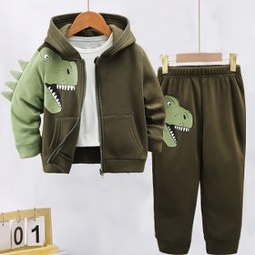 Resim 2 parça takım, polar astarlı kapüşonlu sweatshirt ve pantolon, dinozor desenli, sonbahar/kış dış giyim, yumuşak ve rahat, makinede yıkanabilir 