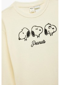 Resim Koton Erkek Bebek Lisanslı Snoopy Baskılı Uzun Kollu Pamuklu Sweatshirt Ekru 