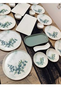 Resim Keramika Okaliptus Kahvaltı Takımı 12 Kişilik 26 Parça Mat Yeşil Yeşil - Beyaz 